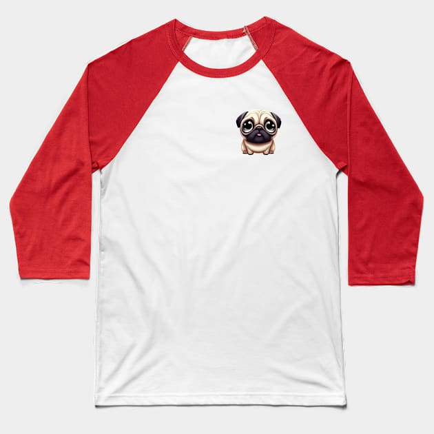 Small Version - Vibrant Pug Illustration Baseball T-Shirt by Art By Mojo